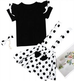 img 4 attached to Adorable Toddler Girl'S Polka Dot Suspender Skirt Set With Ruffled Top And Headband