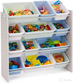 img 3 attached to 🧸 Grey Wood Kids Toy Storage Organizer with 12 Plastic Bins - Amazon Basics, Blue Bins included