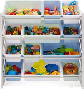 img 2 attached to 🧸 Grey Wood Kids Toy Storage Organizer with 12 Plastic Bins - Amazon Basics, Blue Bins included