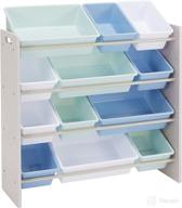 🧸 grey wood kids toy storage organizer with 12 plastic bins - amazon basics, blue bins included логотип