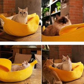 img 3 attached to 🐱 SEIS Winter Cat Banana Bed - Dog House with Warm Boat Design - Pet Sleep Nest Cotton Cushion - Coral Fleece Dog Pad Mat