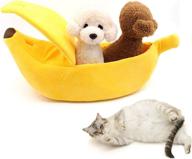 🐱 seis winter cat banana bed - dog house with warm boat design - pet sleep nest cotton cushion - coral fleece dog pad mat logo