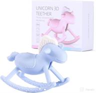 🦄 just4tots by mad – unicorn teething baby teether toy - natural gum soother and massager - soft, bpa-free food grade silicone (pastel blue) логотип