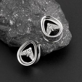 img 2 attached to Set Of 2 Teardrop Double Flared Gauges For Women | Stainless Steel Ear Hangers Lightweight Body Piercing Jewelry For Stretched Ears