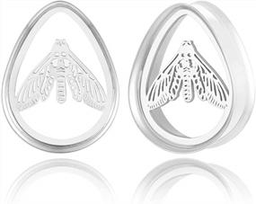 img 4 attached to Set Of 2 Teardrop Double Flared Gauges For Women | Stainless Steel Ear Hangers Lightweight Body Piercing Jewelry For Stretched Ears