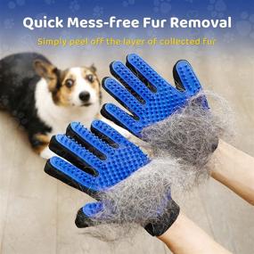 img 2 attached to 🐾 Enhanced Five Finger Pet Grooming Glove - Gentle Deshedding Brush Mitt - Efficient Pet Hair Remover - Perfect for Dogs & Cats with Long & Short Fur - 1 Pair (BLUE) - Upgrade Version