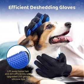 img 3 attached to 🐾 Enhanced Five Finger Pet Grooming Glove - Gentle Deshedding Brush Mitt - Efficient Pet Hair Remover - Perfect for Dogs & Cats with Long & Short Fur - 1 Pair (BLUE) - Upgrade Version