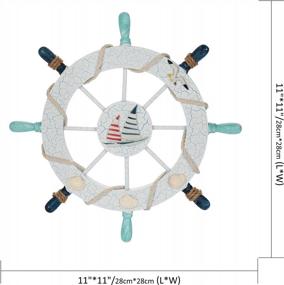 img 3 attached to Nautical Beach Home Decor: Rienar Wooden Boat Ship Steering Wheel Fishing Net Shell Wall Art Sail