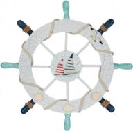 nautical beach home decor: rienar wooden boat ship steering wheel fishing net shell wall art sail logo