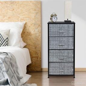 img 1 attached to 🛏️ Sorbus Nightstand Chest: 4-Drawer Bedside Furniture for Bedroom, Office, Dorm - Steel Frame, Wood Top, Easy-Pull Fabric Bins (Gray/Black)