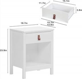 img 2 attached to Modern Bedside Table With Drawer And Open Shelf, PU Handle Nightstand Side End Table For Living Room & Bedroom