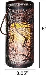 img 3 attached to Flameless Candle Lantern With Timer - Engraved Steel, Bronze Undertones, Indoor/Outdoor Hanging Decorative Light For 3AAA Batteries (Woods)