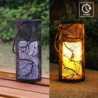 flameless candle lantern with timer - engraved steel, bronze undertones, indoor/outdoor hanging decorative light for 3aaa batteries (woods) logo