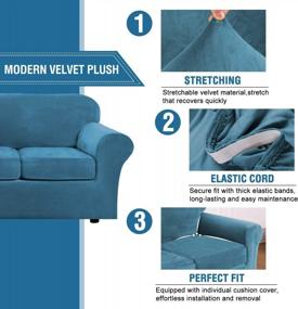 img 3 attached to Plush Stretch Sofa Covers - 3 Piece Set For 2-Cushion Loveseats With Base Cover And 2 Cushion Covers - Thick And Soft Fabric, Stay-In-Place Design - Ideal For Medium Sofas - Peacock Blue