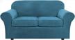plush stretch sofa covers - 3 piece set for 2-cushion loveseats with base cover and 2 cushion covers - thick and soft fabric, stay-in-place design - ideal for medium sofas - peacock blue logo