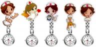 women's 5-piece cute cartoon design clip-on fob analog quartz lapel watches by avaner nurse logo