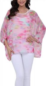 img 3 attached to Women'S Floral Print Chiffon Poncho Tunic Top With Batwing Sleeves - Summer Blouse