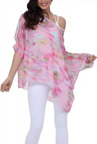 img 4 attached to Women'S Floral Print Chiffon Poncho Tunic Top With Batwing Sleeves - Summer Blouse