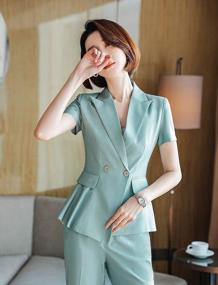 img 2 attached to Short Sleeved V-Neck Women'S Office Suit Set - Blazer Jacket And Pants By LISUEYNE