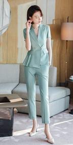 img 1 attached to Short Sleeved V-Neck Women'S Office Suit Set - Blazer Jacket And Pants By LISUEYNE