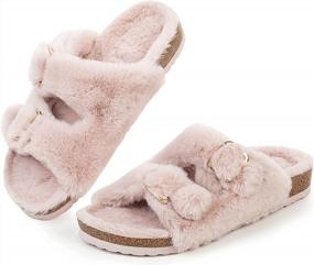 img 4 attached to Cozy Faux Rabbit Fur Cork Slide Sandals For Women - FITORY Open Toe Slipper In Sizes 6-11