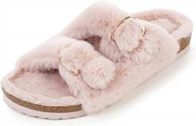 img 2 attached to Cozy Faux Rabbit Fur Cork Slide Sandals For Women - FITORY Open Toe Slipper In Sizes 6-11