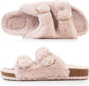 img 1 attached to Cozy Faux Rabbit Fur Cork Slide Sandals For Women - FITORY Open Toe Slipper In Sizes 6-11