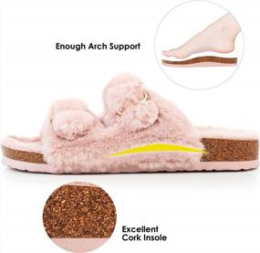 img 3 attached to Cozy Faux Rabbit Fur Cork Slide Sandals For Women - FITORY Open Toe Slipper In Sizes 6-11