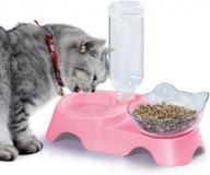 milifun double pet bowls set: elevated cat food bowl with automatic waterer bottle for small-medium dogs & cats, pink logo