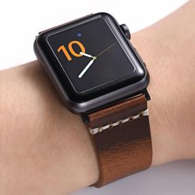 img 2 attached to 42Mm Series 123 Dark Brown Oil Wax Leather Strap Watchband Compatible With Nike+,Sport,Edition Smart Watches