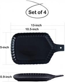 img 3 attached to 13-Inch Matte Black Porcelain Serving Platter And Tray Set Of 4 - Fluted Rectangular Plate With Single Handle For Party, Wedding, Desserts, Fruit.