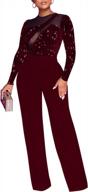 sparkling sprifloral women's wide leg jumpsuit - sequin mesh, long sleeve, high waist, 1-piece outfit logo