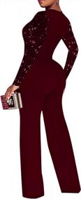 img 2 attached to Sparkling Sprifloral Women'S Wide Leg Jumpsuit - Sequin Mesh, Long Sleeve, High Waist, 1-Piece Outfit