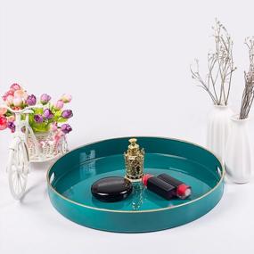 img 2 attached to Teal Round Tray With Handles - Stylish Serving Tray For Coffee Table, Ottoman, Or Bathroom Decor - Durable Plastic Ottoman Tray - MAONAME 13" Design