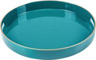teal round tray with handles - stylish serving tray for coffee table, ottoman, or bathroom decor - durable plastic ottoman tray - maoname 13" design logo
