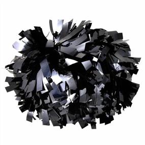 img 2 attached to Shimmering Black Cheerleading Pom Poms With Baton Handle - 6 Inch Metallic Holographic 1 Pair