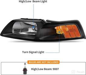 img 3 attached to 🚗 Black Housing DWVO Headlights Assembly for 99-04 Ford Mustang Headlamp