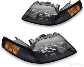 img 4 attached to 🚗 Black Housing DWVO Headlights Assembly for 99-04 Ford Mustang Headlamp