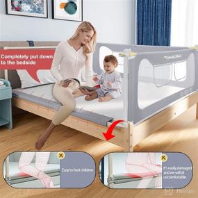 img 3 attached to Extra Tall Kids Bed Guardrail with Vertical Lifting Collapsible Design - Perfectly Fits Twin, Full, Three Quarters, and King Size Beds by Cikiciki