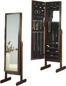 img 4 attached to Cherry Finish Free Standing Jewelry Armoire Cabinet With Adjustable Stand, Full Dressing Mirror & Vanity Mirror For Bracelets, Necklaces, Rings, Earrings And More - Plaza Astoria