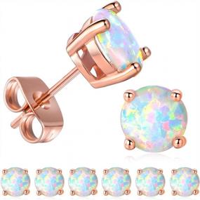 img 4 attached to Pack Of 6: 18K Rose Gold Plated Opal Stud Earrings, 6MM Round, From GEMSME