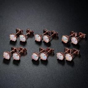 img 1 attached to Pack Of 6: 18K Rose Gold Plated Opal Stud Earrings, 6MM Round, From GEMSME