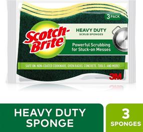 img 2 attached to Scotch-Brite Heavy Duty Scrub Sponge (MMMHD3) 🧽 - Yellow & Green - Pack of 3