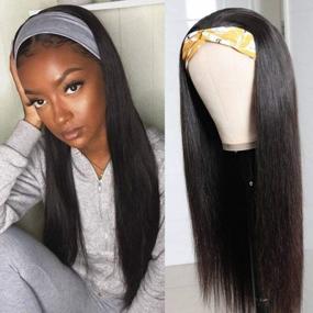 img 4 attached to Human Hair Wig For Black Women, Pizazz Headband Full 180% Density Brazilian Straight None Lace Front Easy To Wear (Natural Black Color, 22 Inch)