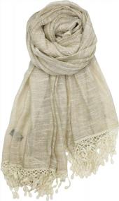 img 3 attached to Женственная льняная прозрачная шаль с каплевидной бахромой — идеально подходит для женской моды