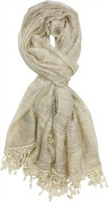 img 2 attached to Женственная льняная прозрачная шаль с каплевидной бахромой — идеально подходит для женской моды