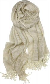 img 4 attached to Feminine Linen Sheer Shawl With Teardrop Fringes - Perfect For Women'S Fashion