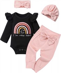 img 4 attached to Newborn Baby Girl Clothes Letter Romper Pants Headband Cute Infant Outfits Cotton Baby Clothes For Girls