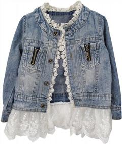 img 4 attached to Denim Jacket With Lace Details For Toddler Girls - Stylish Spring Cowboy Outwear