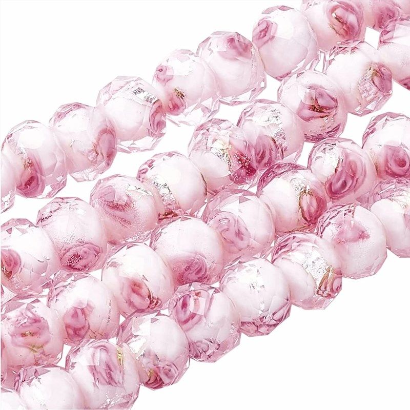 Light Pink Opaque 8mm Drum Resin Beads - White Stripes (100pcs)